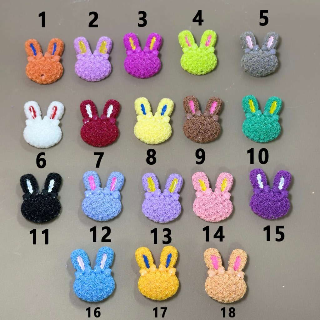 Cute Mini Bunny Rabbit Clay Beads with Colorful Flowers and Bowknots (Around 36*29MM) – Please Read the Description