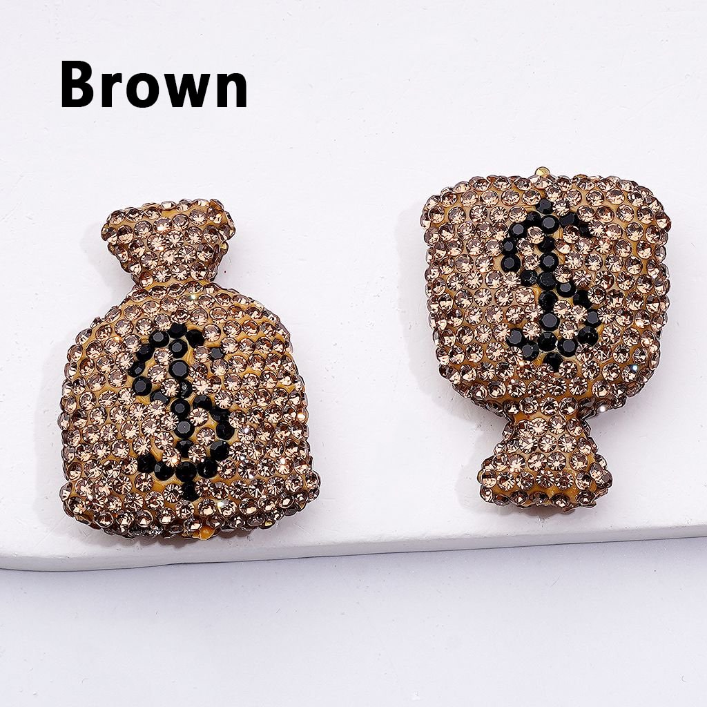 Money Bag Clay Beads with Bling Bling US Dollar Sign, Cute Design and Shiny Rhinestones, Around 36*26MM
