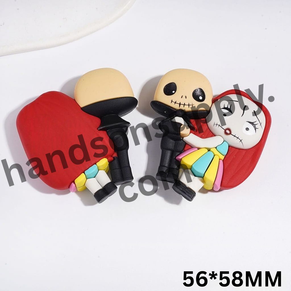 Spooky Halloween Skull Skeleton Couple Cartoon Character No-Hole Soft PVC Rubber Figurine, 56*58MM