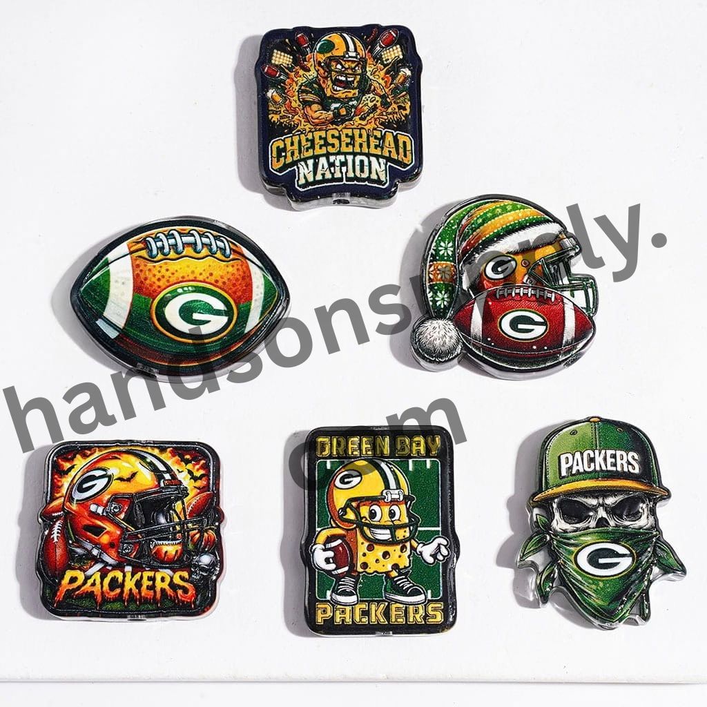 Sporty American Green Bay Football Team Designs Series Semi-Clear Acrylic Beads, Random Mix