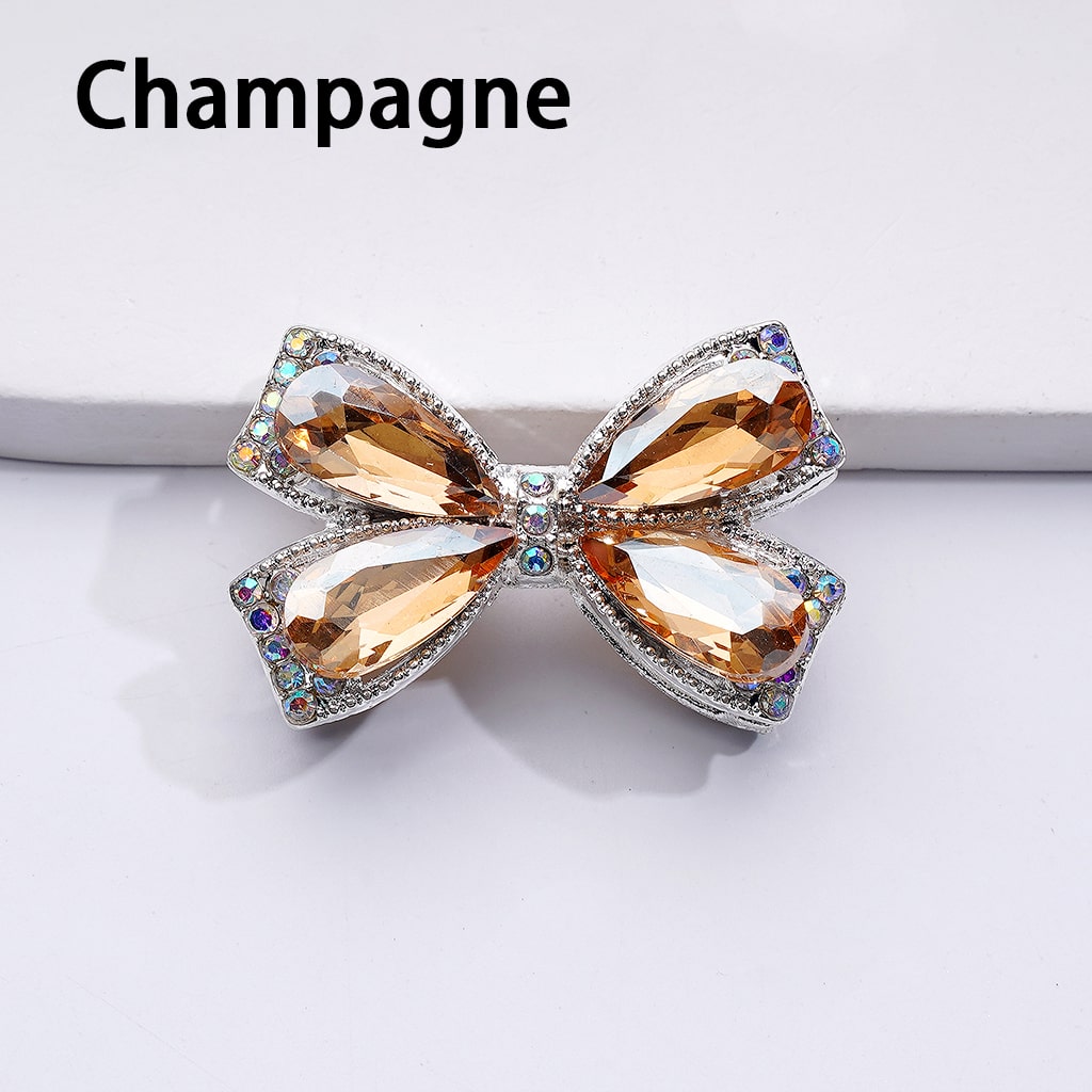 Dazzling Silver Bowknot Beads 24*38MM, Alloy Embellishments with Sparkling Rhinestones