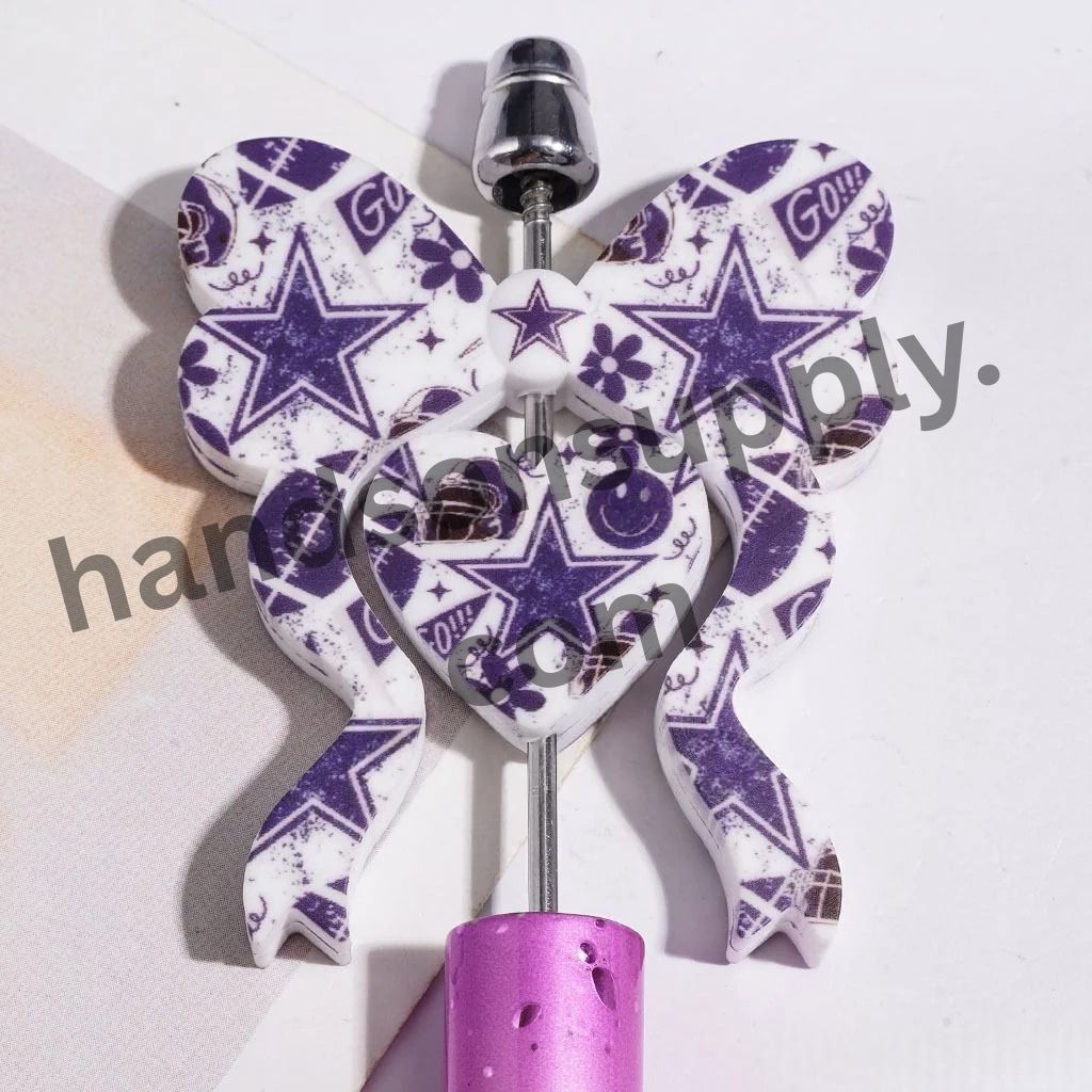 Dallas American Football Collection with Heart & Bowtie-Shaped Silicone Focal Beads, 45*52MM