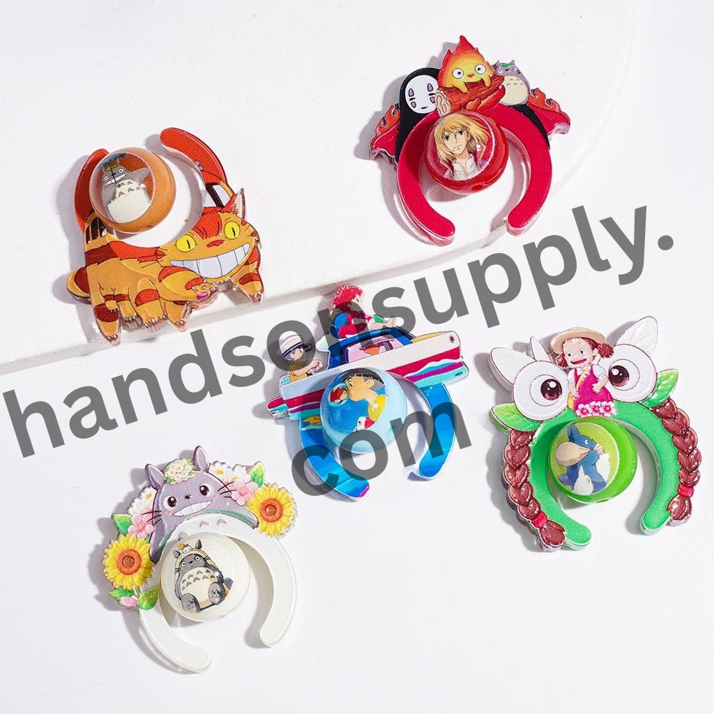 Adorable Japanese Anime Characters and Cute Animals Printed on Hollow Headband-Shaped and Round Acrylic Beads, Random Mix