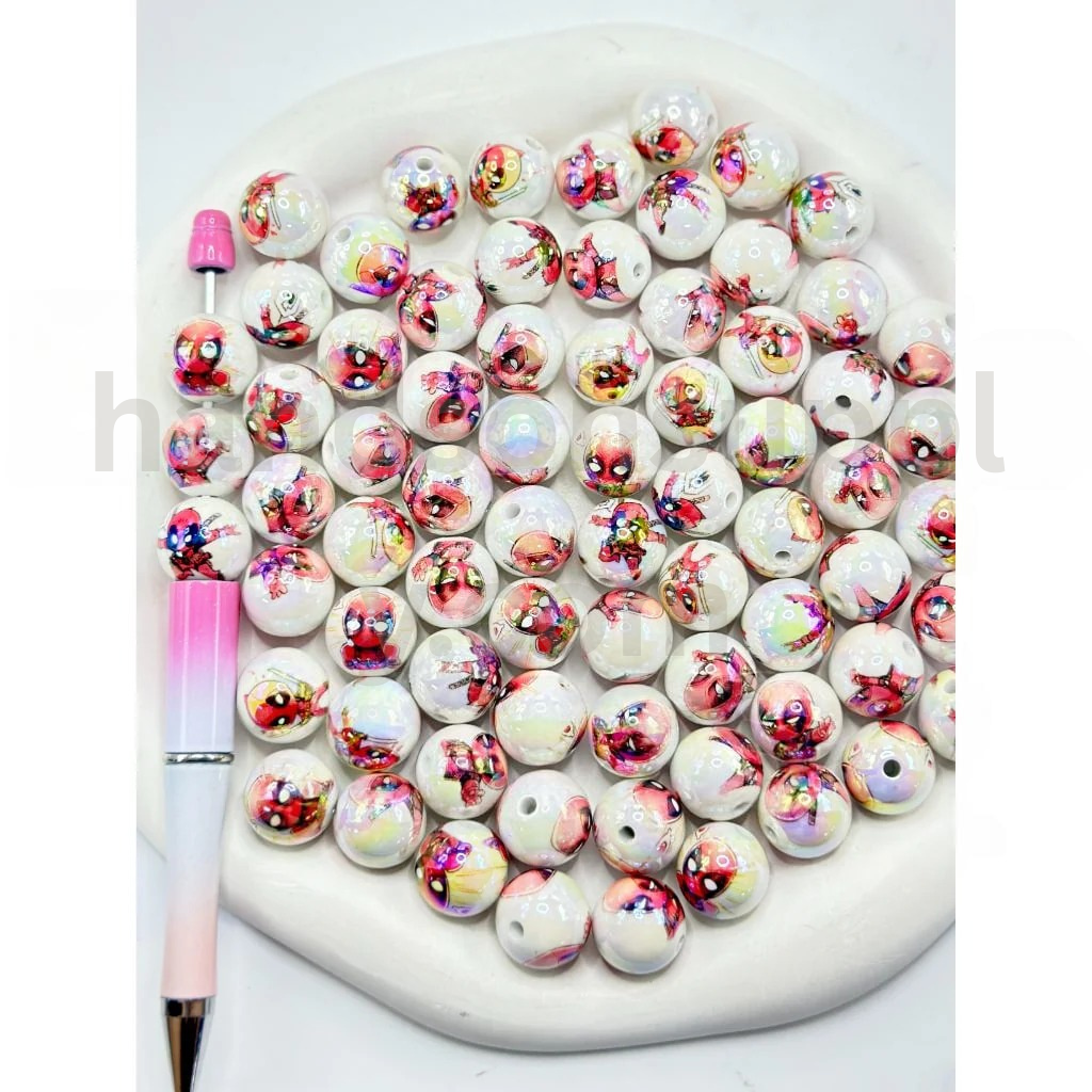 Red Character Theme White Round 16MM Assorted Mix Superhero Acrylic Beads