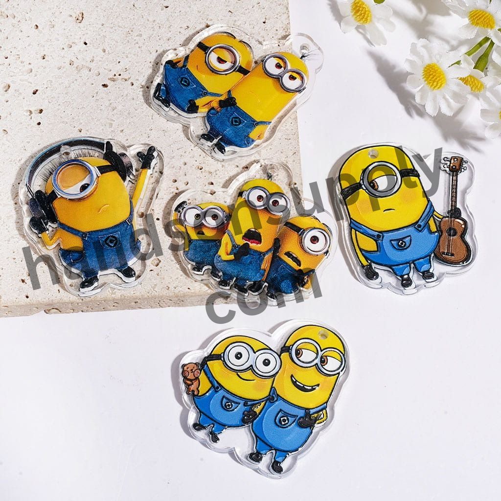 Cheerful Yellow Banana Character Various Designs Acrylic Pendants, Semi-Clear, Random Mix