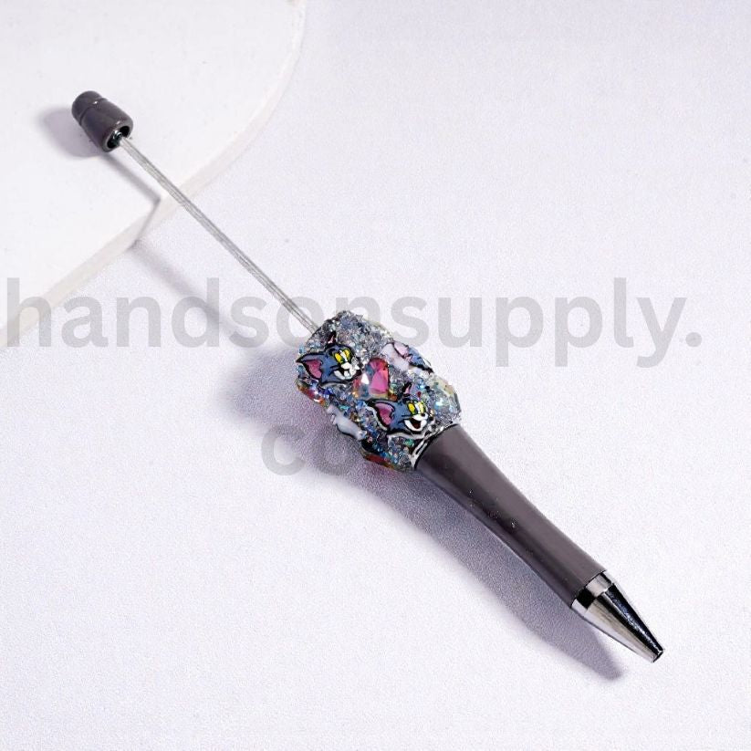 Kawaii Cute Beadable Pen with Clear Shiny Hearts and Cartoon Characters Micke Winni the Pooh Alie To Lots Bear James P. Sulliva