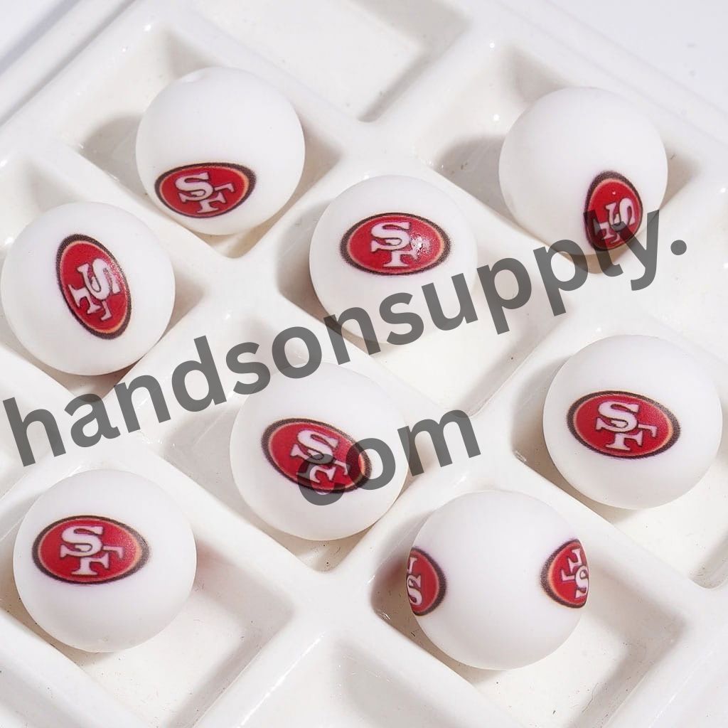 San Francisco American Football Team Logo Printed Round Silicone Beads for DIY Bracelets, 15MM