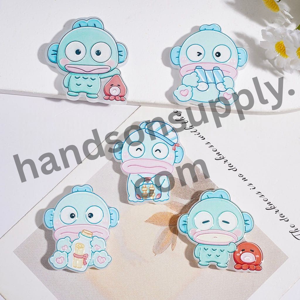 Playful Blue Fish Character Series with Small Red Octopus Acrylic Beads, Assorted Designs, Random Mix