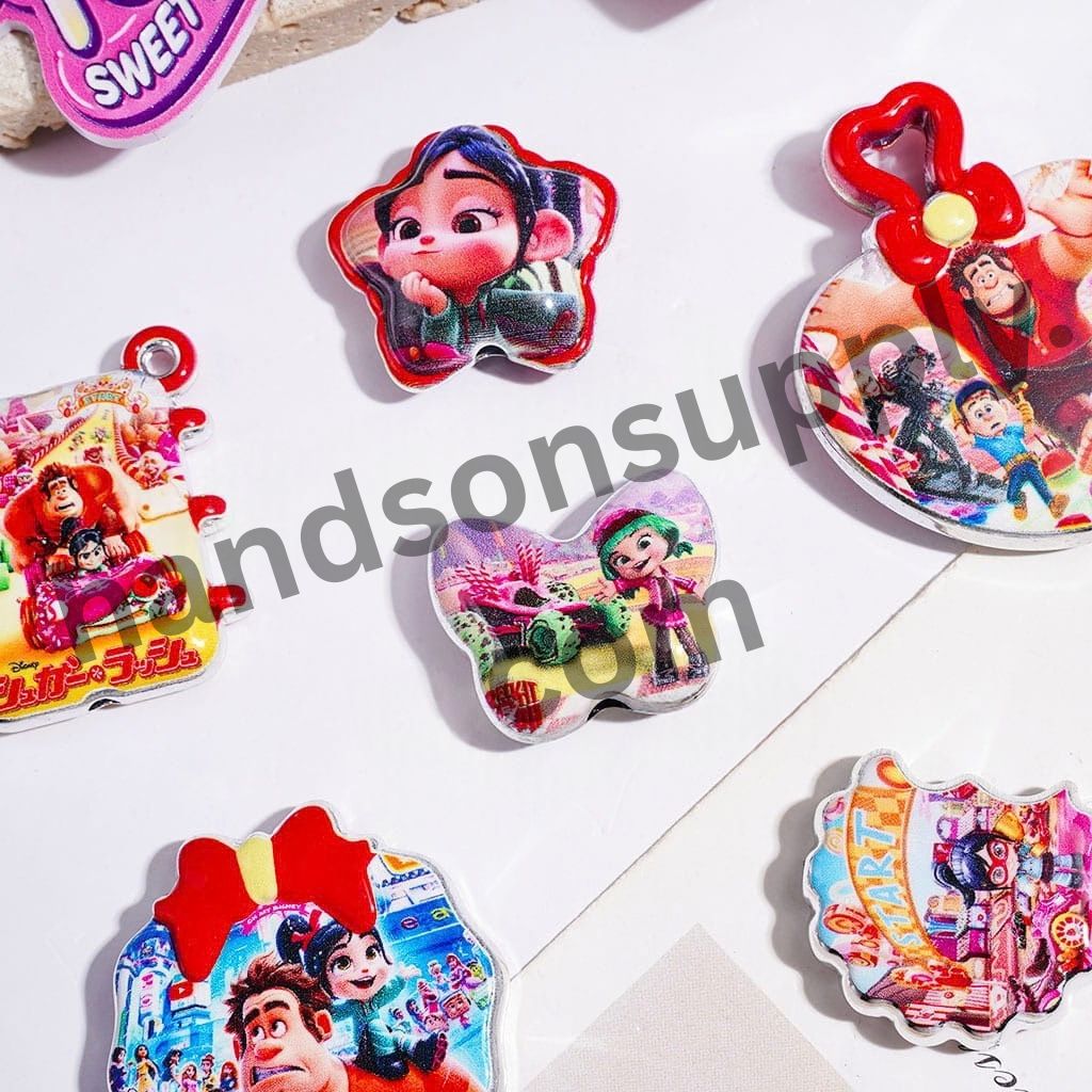 Whimsical Muscle Man & Little Girl Character Series with Playful Everyday Life Designs Acrylic Beads & Pendants, Random Mix