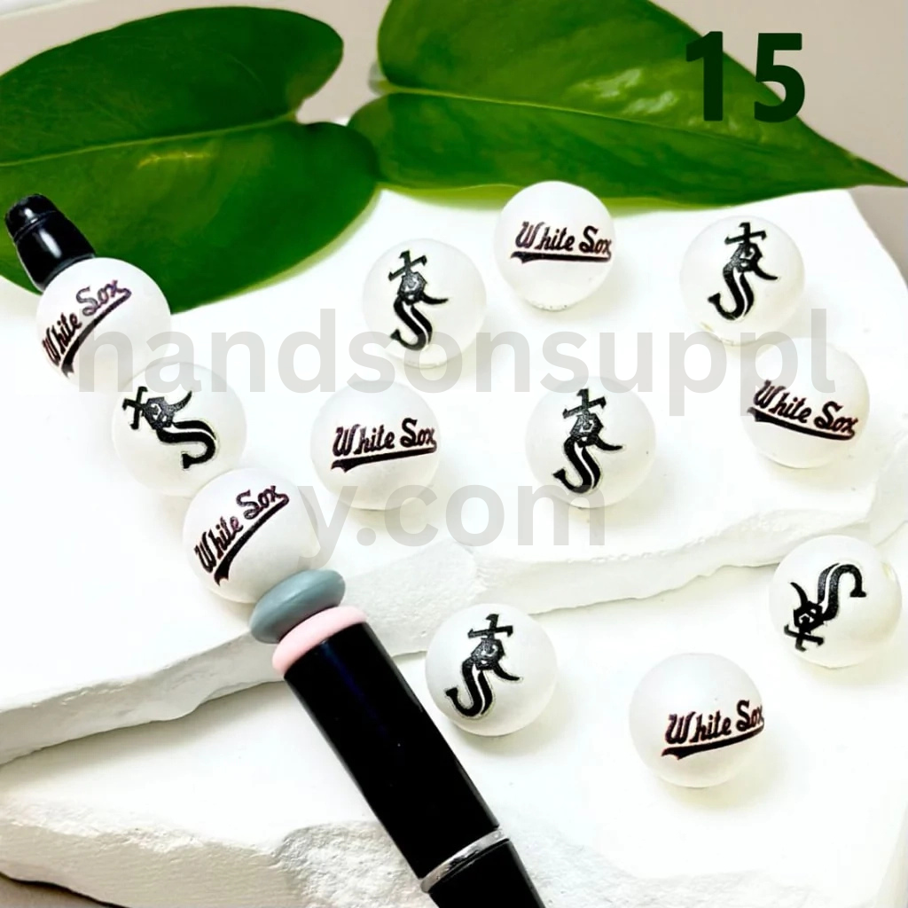 Chicago White Sox Baseball Theme 16MM Frosted White Round Acrylic Beads Random Mix