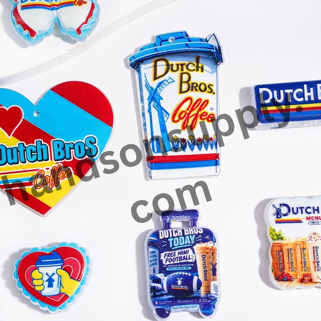 Patriotic American Blue Windmill Design Coffee Series Acrylic Beads and Pendants, Random Mix
