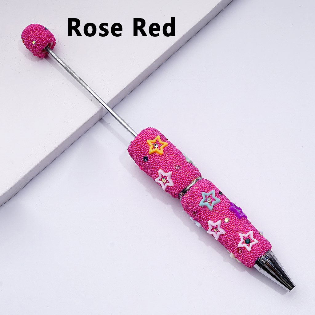 Beadable Clay Pens Covered with Colorful Shiny Rhinestones Mini Snow Balls and Cute Star Frames Along the Entire Pen