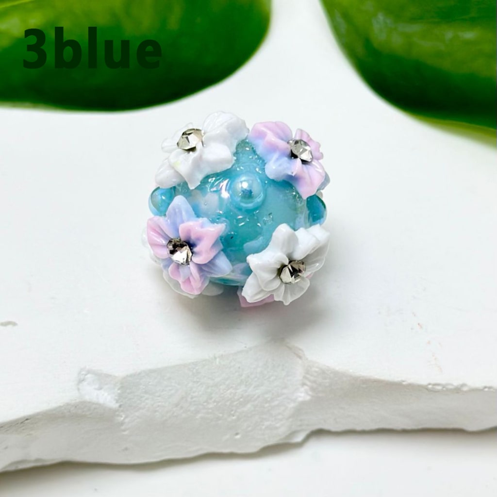 Cute Mini Round Acrylic Beads with Colorful Flowers, Clear Rhinestone Inside, and Shiny Pearls, Around 22MM
