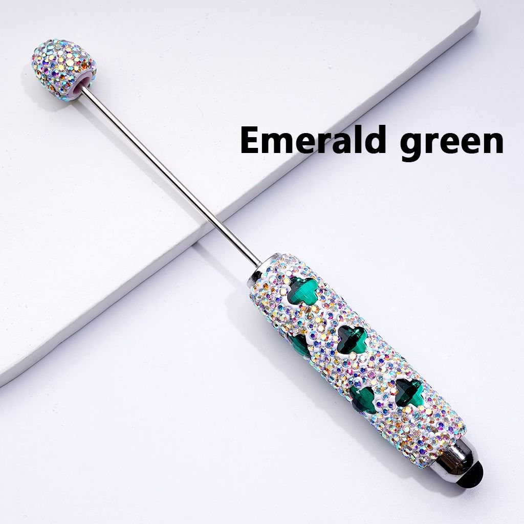 Beadable Clay Stylus Pens Adorned with Vibrant Four-Petal Flowers & Dazzling AB Rhinestones