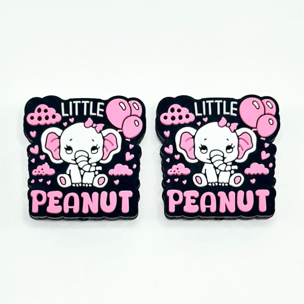 Cute Baby Elephant Little Peanut with Pink Bowknot Balloon Cloud Heart Silicone Focal Beads
