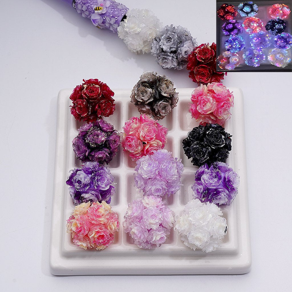 Double Color Glitter Flowers Luminous Round Clay Beads, 20MM, Random Mix