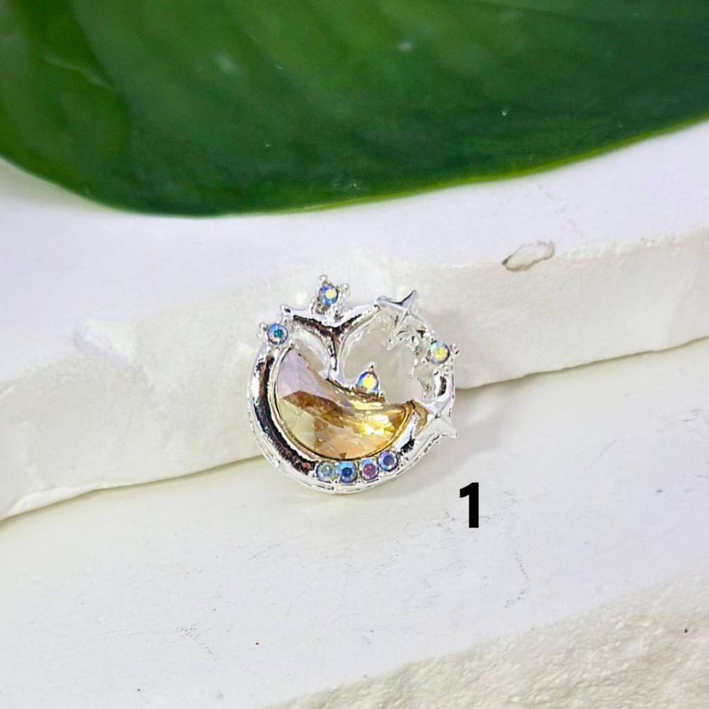 Colorful & AB Rhinestones Beads with Exquisite Fancy Silver Alloy Crescent Moon Stars Around 17MM