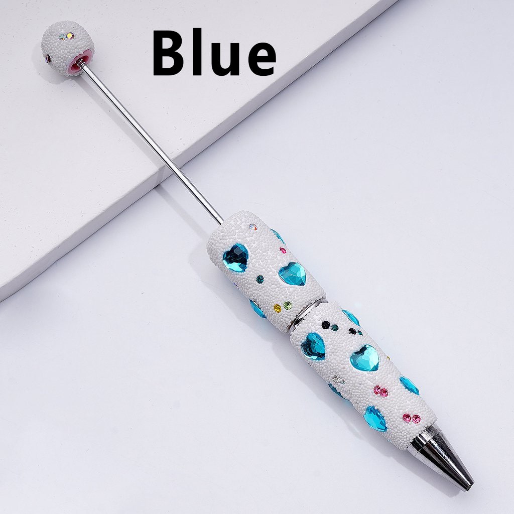 Elegant Beadable Heart Pen – Solid Colors with Sparkling Rhinestones & Mini Snow Balls