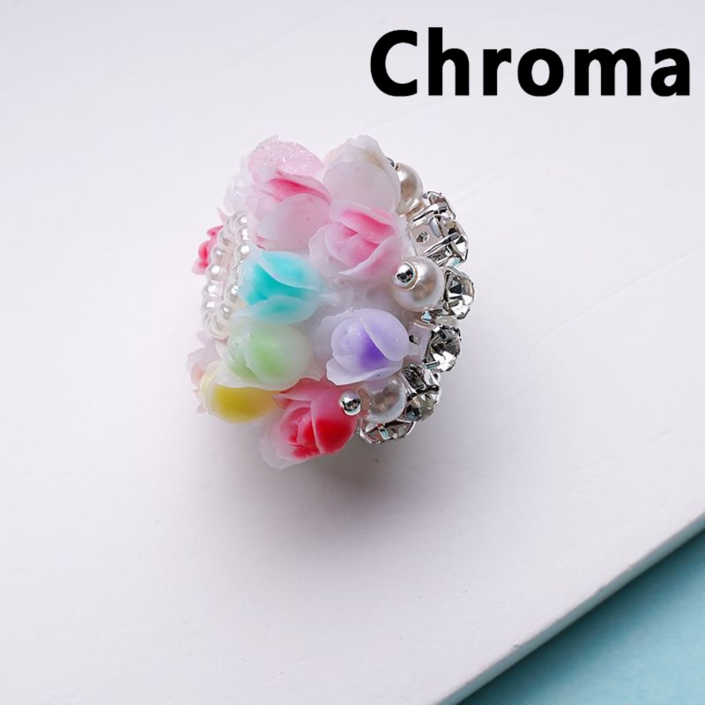 Cute Flowers Bling Bling Tulips Clear Rhinestones Chains White Pearls Round Acrylic Beads, Around 25*18MM