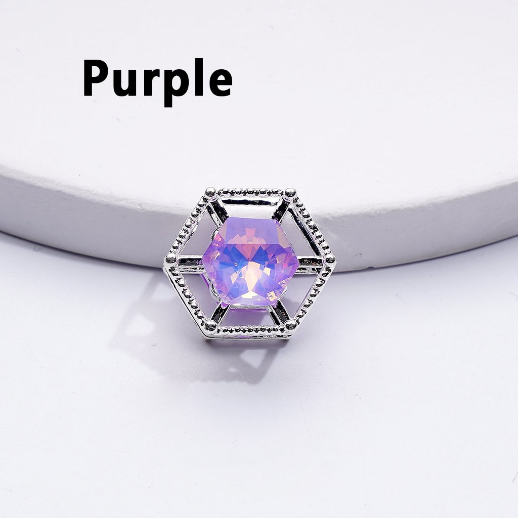 Elegant Silver Alloy Hexagonal Frame Beads Adorned with Vibrant Multi-Color Rhinestones, Approx. 15MM