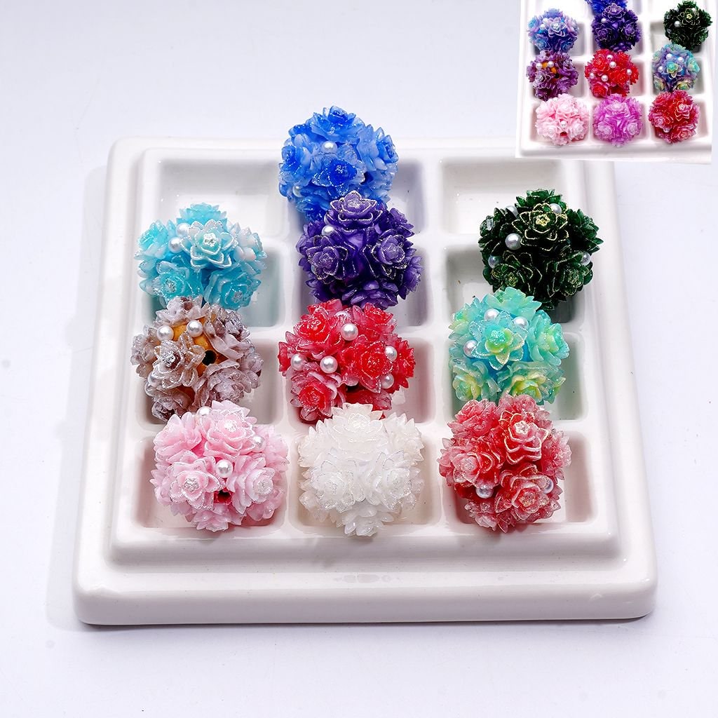 Glitter Shiny Clear Rhinestones White Pearls Color Changing Round Clay Beads 20MM Random Mix
