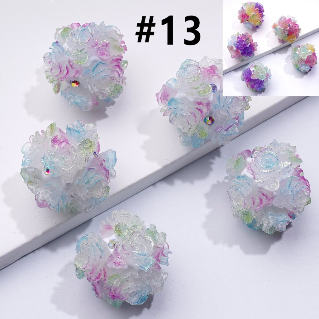 Color Changing Glitter Flower Clay Beads with AB Rhinestones, Round Shape, Approx. 24MM
