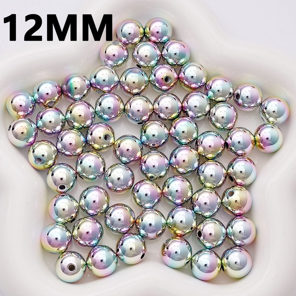 Round Acrylic Beads with Dazzling Laser Iridescent Metallic Colors, 12MM