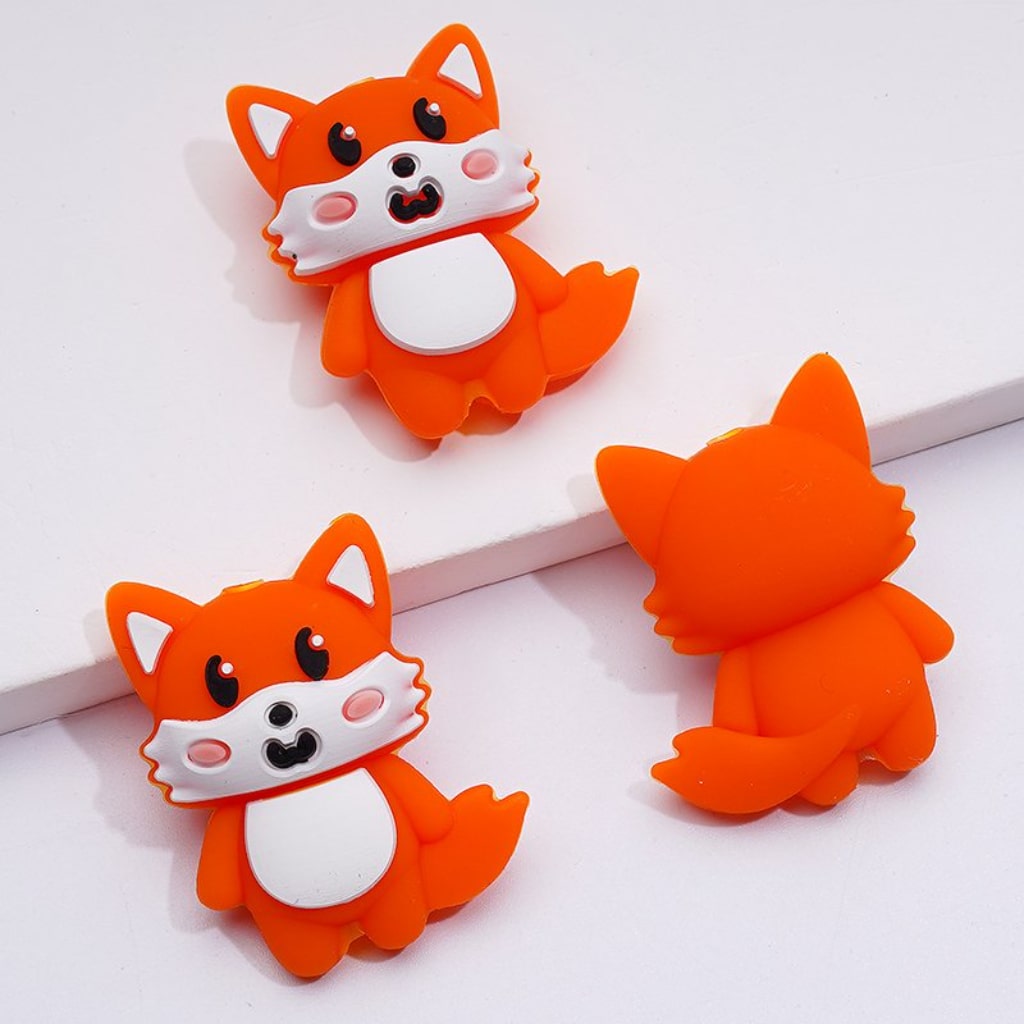 3D Cute Little Fox Silicone Focal Beads
