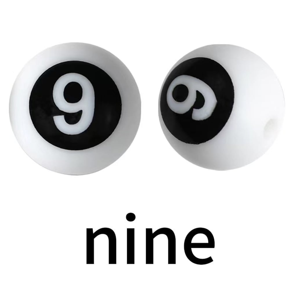Round Numbers Printed Silicone Beads, Size 15mm