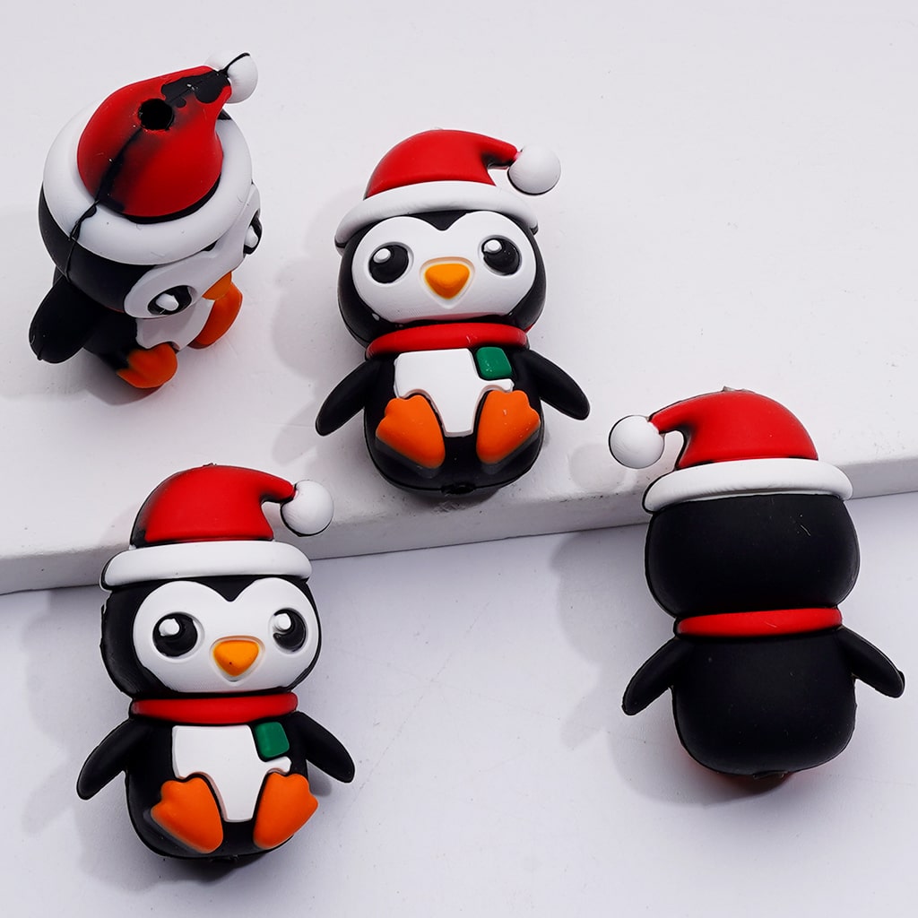3D Cute Penguin Gingerbread Father Christmas's Head Tree Snowman Christmas Series Silicone Focal Beads