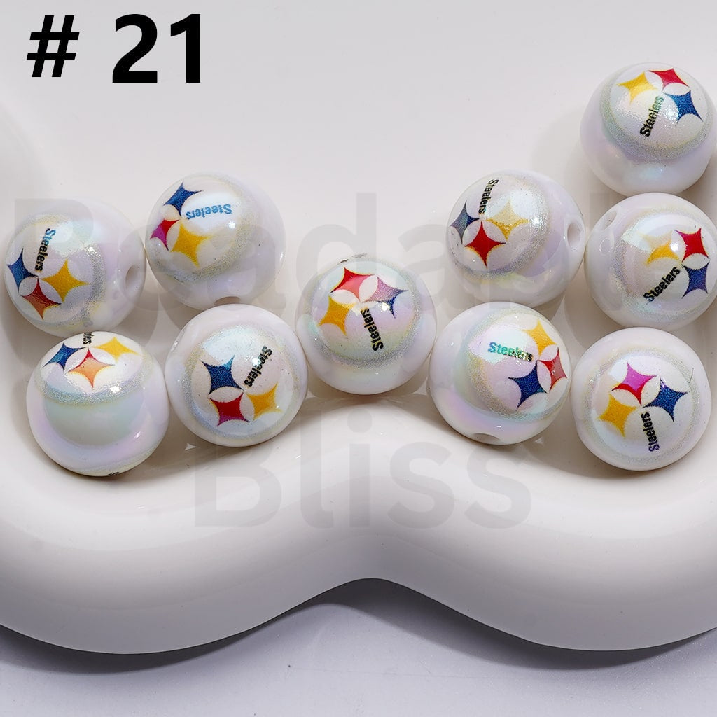 NF Football Teams USA American UV Coating Round Acrylic Beads, 16MM, Random Mix and Single Team Both Available to Choose