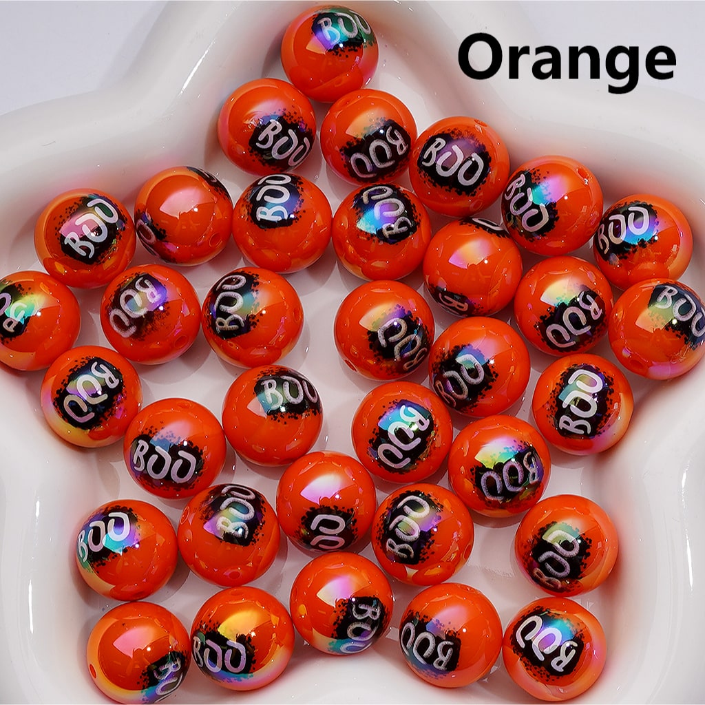 Halloween Boo Series UV Coating Round Acrylic Beads, 16MM (Single Color is available for 200pcs(Whole bag))