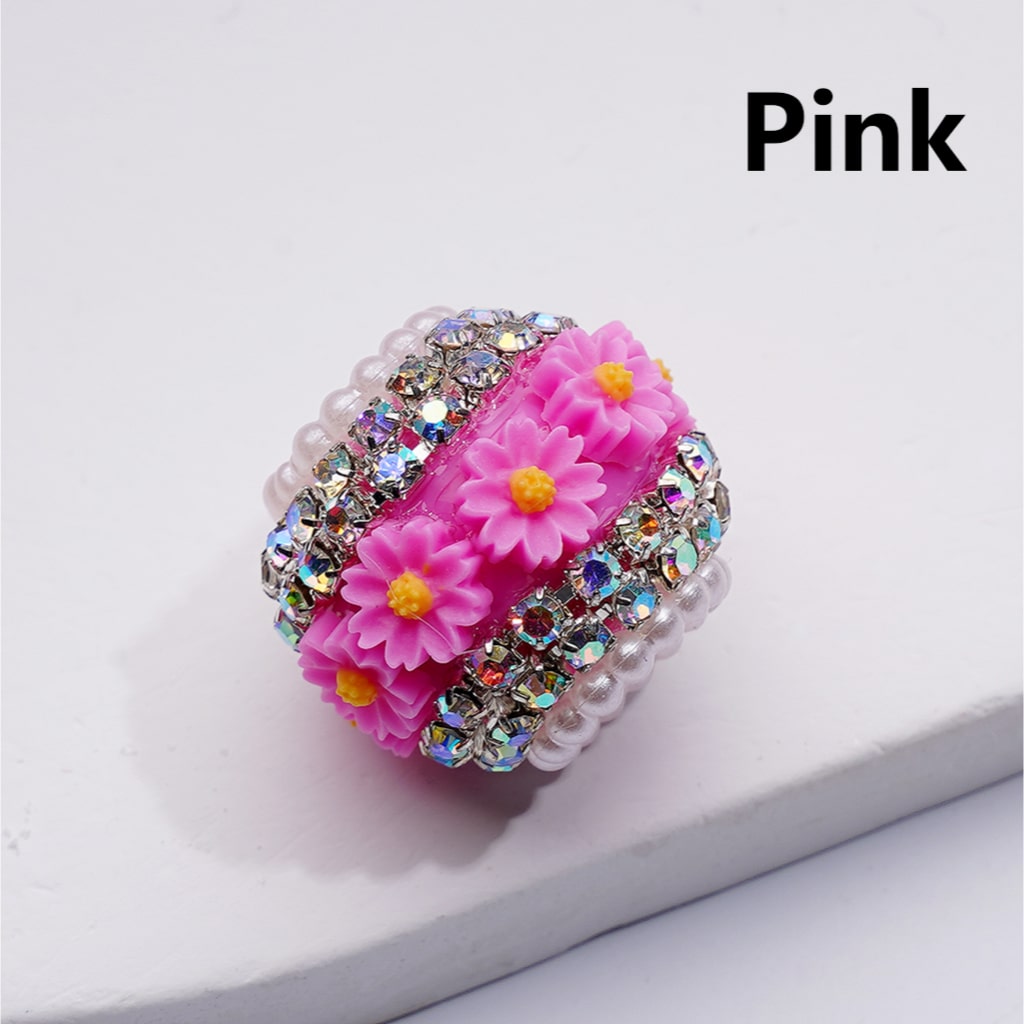 Daisy Flower Mini AB Rhinestones Chains White Pearls Loop Acrylic Beads, Around 2018M
