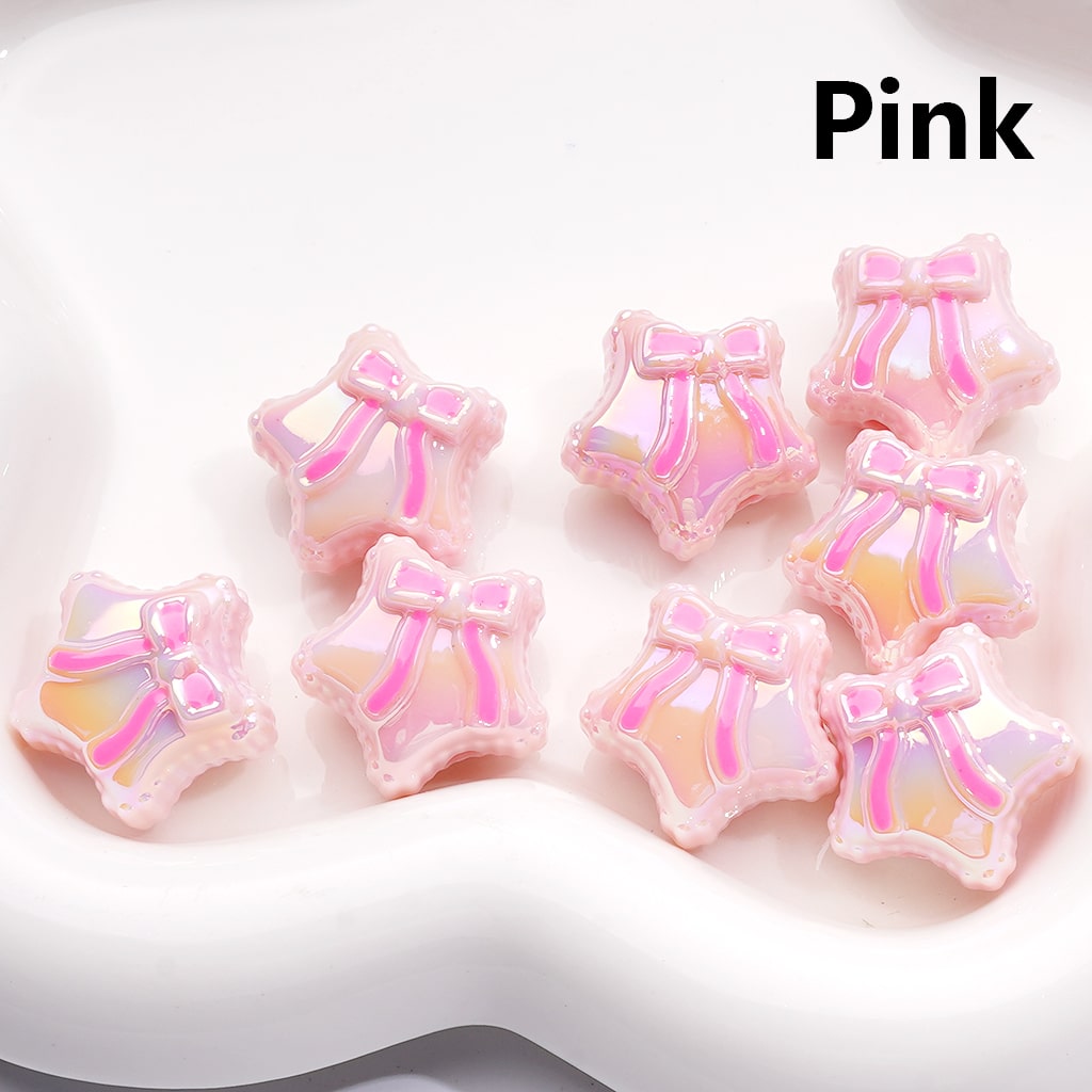 UV Coated Acrylic Beads Shiny Five-Pointed Star with Bowknots Multi-Color 20MM (Single Color is available for 200pcs(Whole Bag))