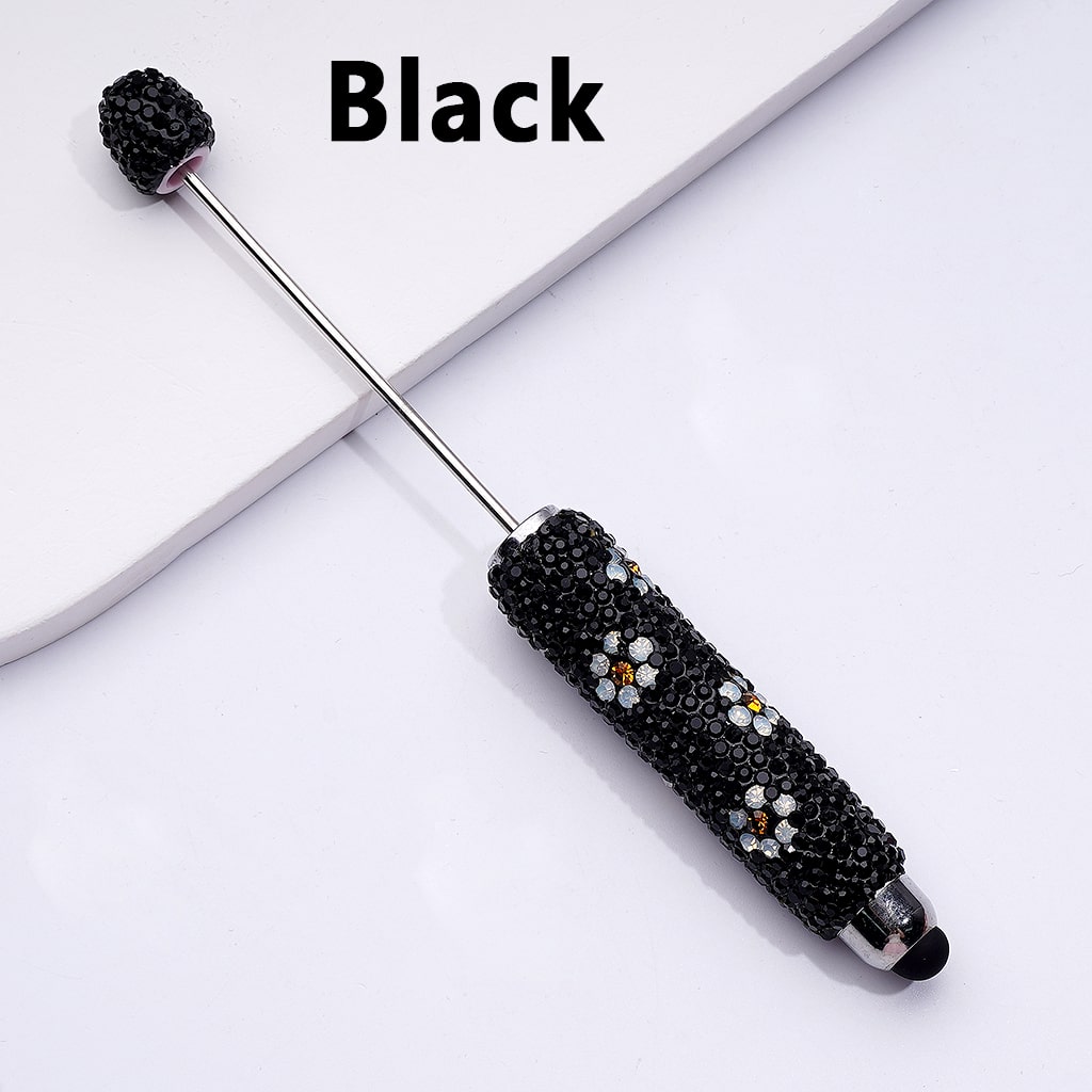 Beadable Clay Stylus Pen Adorned with Charming Mini Flowers & Sparkling Multi-Color Rhinestones