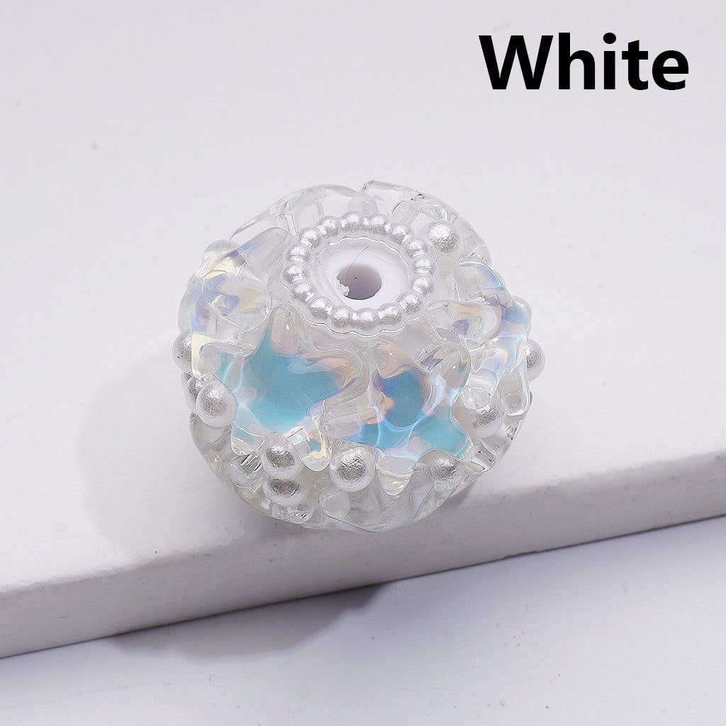 Shiny Stars Multi-Color Round Acrylic Beads with White Pearls 22*18MM