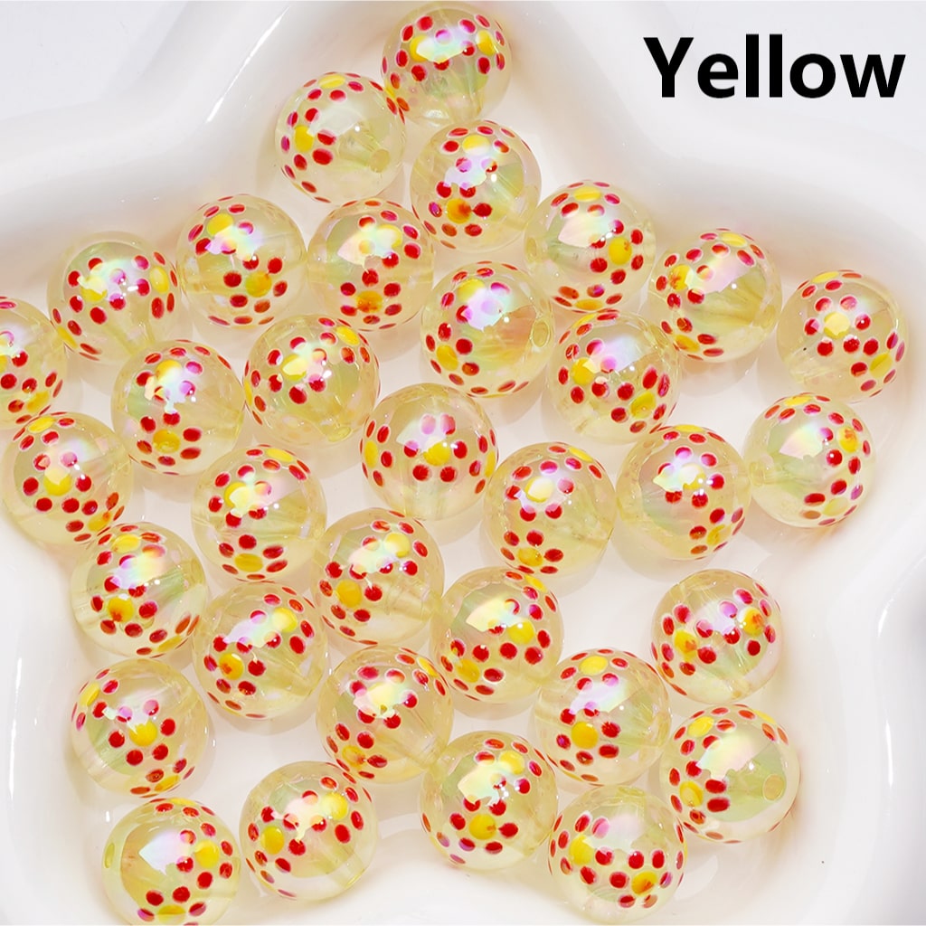 Multi-color Mini Cute Flower Luminous UV Coating Translucent Round Acrylic Beads, 16MM (Single Color is available for 200pcs(Whole bag))