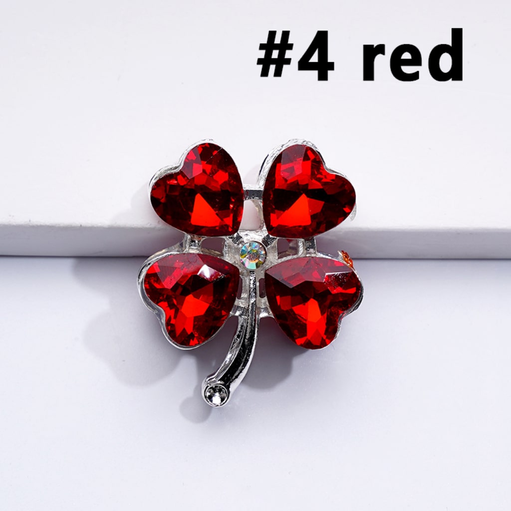 Silver Delicate Fancy Alloy Four Leaf Clover with Color Hearts Mini AB Rhinestones Beads, Around 25*30MM