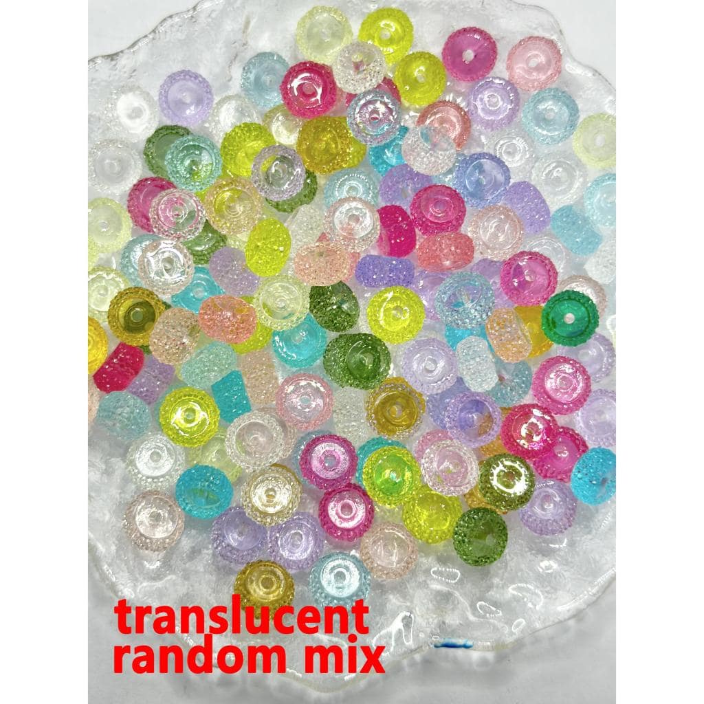 Wheel Acrylic Beads Translucent Color with Sugar Spacer Texture on Side, Random Mix, 12MM