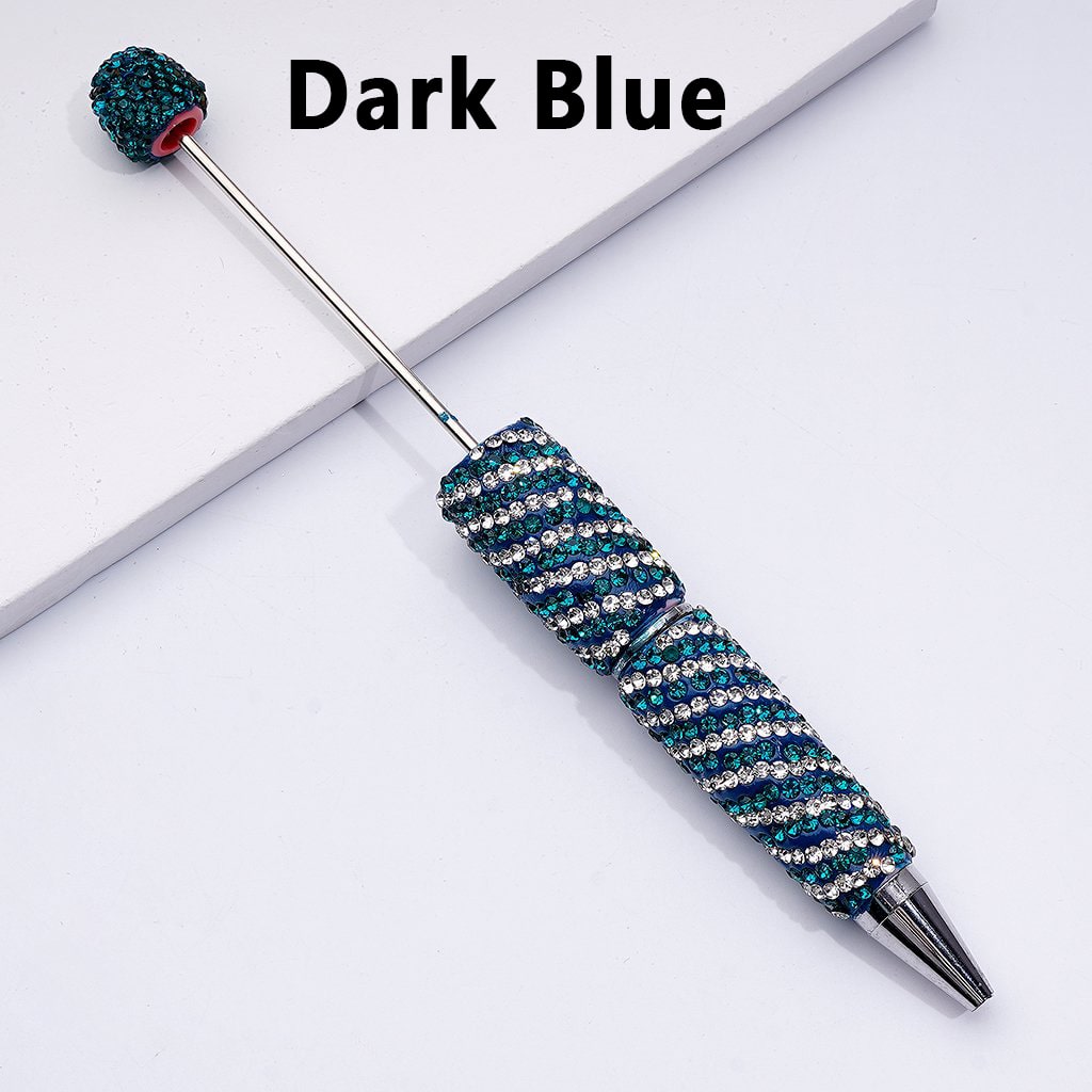 Clay Beadable Pens – Covered in Dual-Color Rhinestones with Oblique Striola Stripes