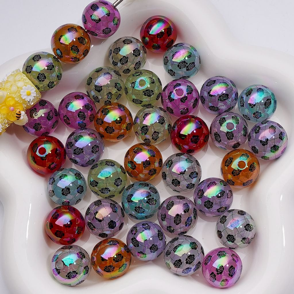 Mini Black Rose Prints UV Coating Translucent Multi-Color Acrylic Beads 16MM Random Mix