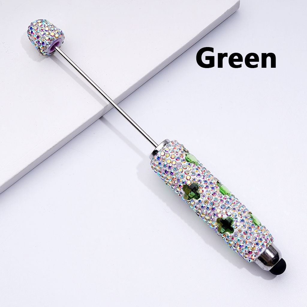 Beadable Clay Stylus Pens Adorned with Vibrant Four-Petal Flowers & Dazzling AB Rhinestones