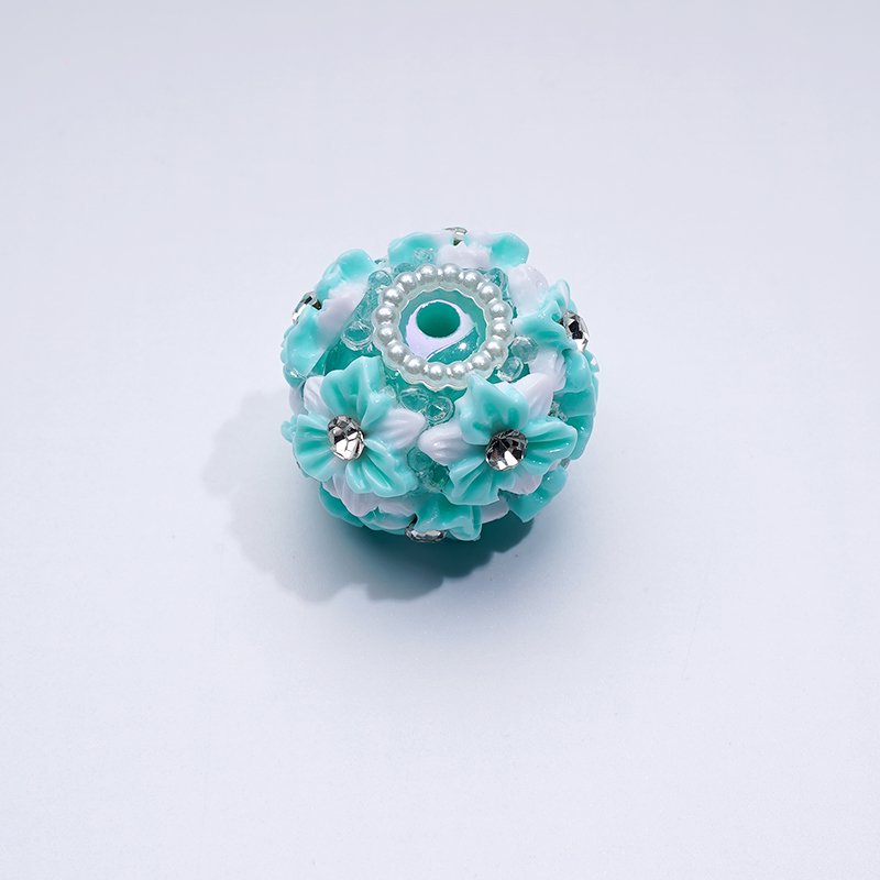 Flowers Clear Rhinestone Multi-Color Cute Inside White Pearls Ring Clear Sugars Round Clay Beads, 20MM