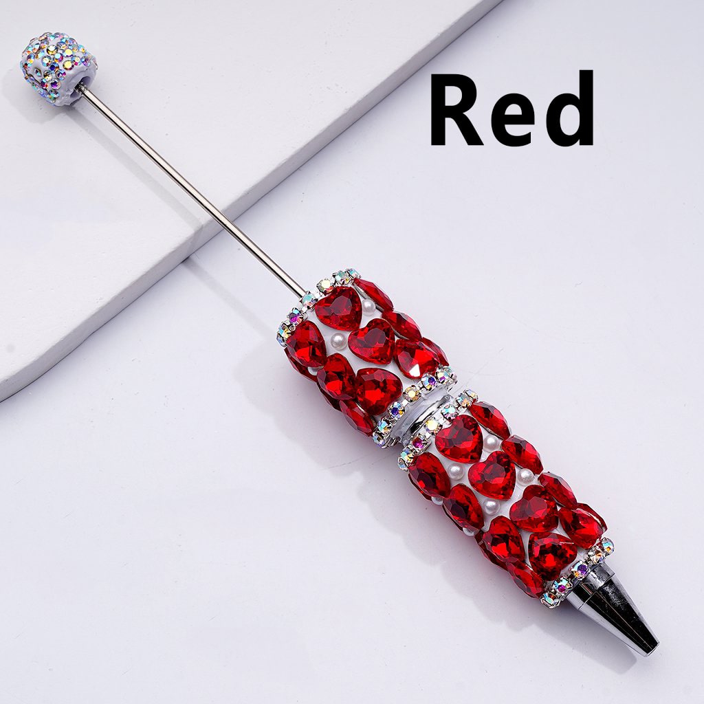 Beadable Clay Pen with Colorful Shiny Hearts, White Pearls & AB Rhinestone Chain DIY Glam Stationery