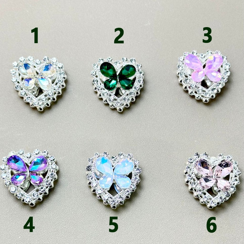 Silver Alloy Heart with Bling Bling Clear Mini Rhinestones Colorful Butterfly Rhinestones, Around 26*26MM, Please Read the Description
