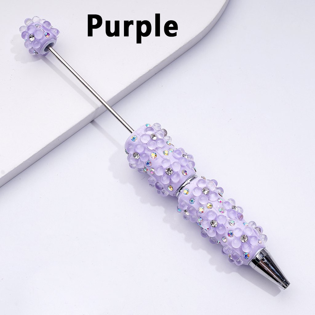Beadable Clay Pens with Sparkling AB Rhinestone Flowers – Mini Five-Petaled Clear Design