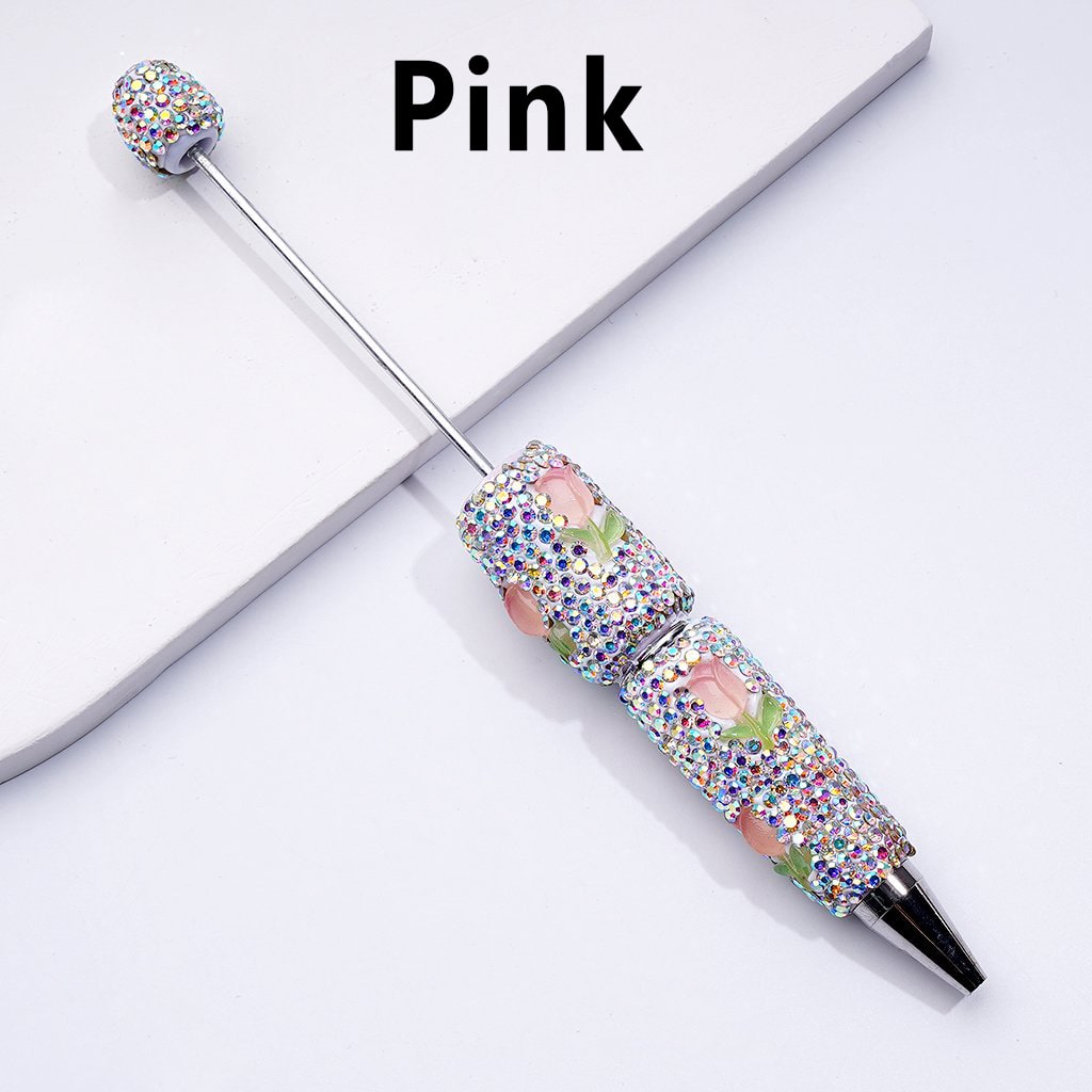 Beadable Clay Pens with Mini Cute Tulip Flowers, Fully Covered in AB Rhinestones