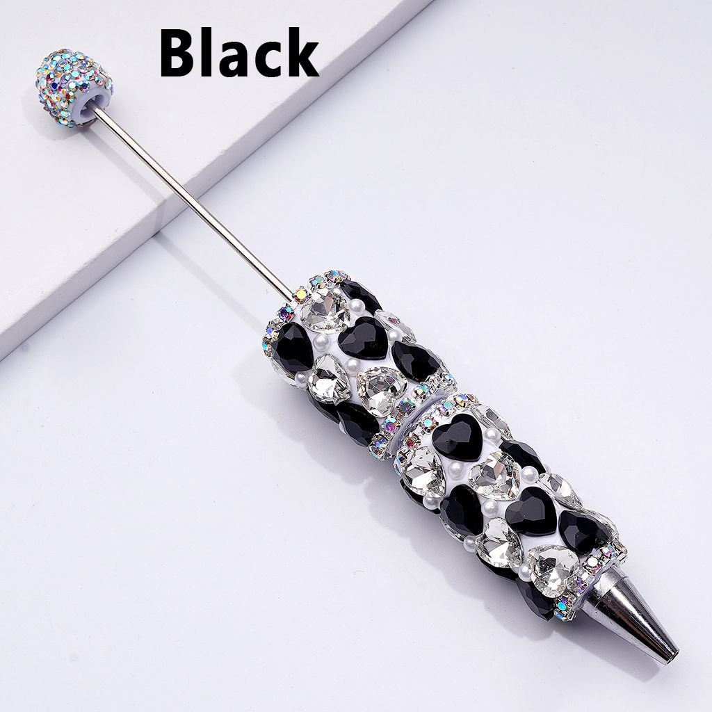Clay Beadable Pens – Decorated with Multicolor Shiny Hearts, White Pearls, AB Rhinestones & Chains