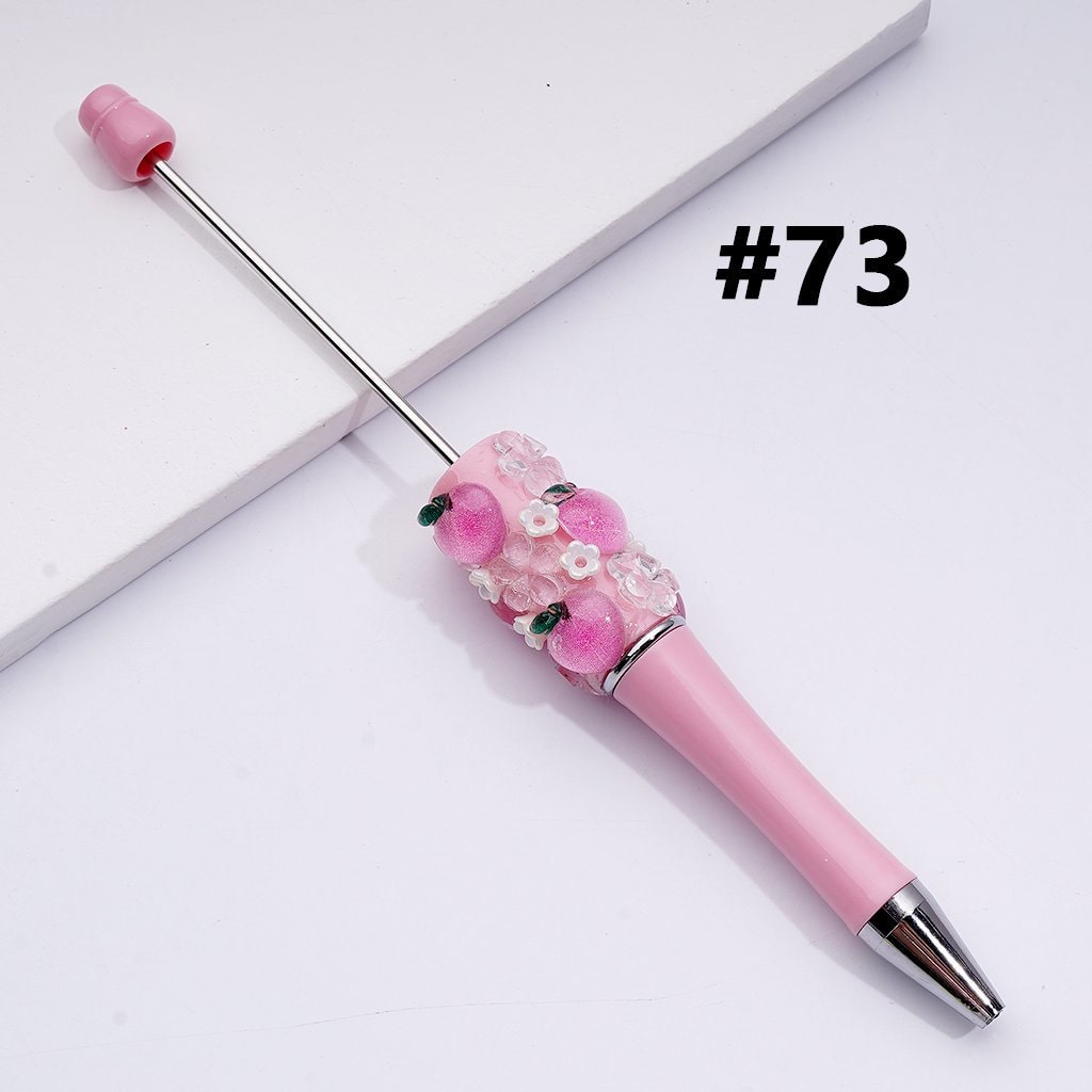 Beadable Pen with Assorted Fruit Charms Strawberry, Grape, Pineapple, Apple, and More, Random Mix