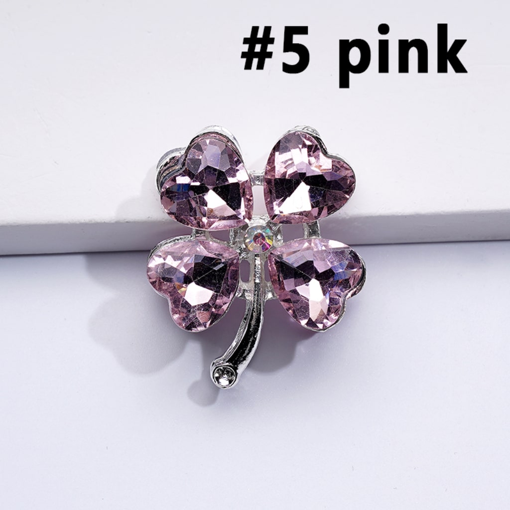 Silver Delicate Fancy Alloy Four Leaf Clover with Color Hearts Mini AB Rhinestones Beads, Around 25*30MM